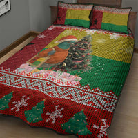 Guinea Bissau Christmas Quilt Bed Set with Santa Penguin Christmas Tree and Red Green Yellow Snowflake - Wonder Print Shop