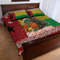 Guinea Bissau Christmas Quilt Bed Set with Santa Penguin Christmas Tree and Red Green Yellow Snowflake - Wonder Print Shop