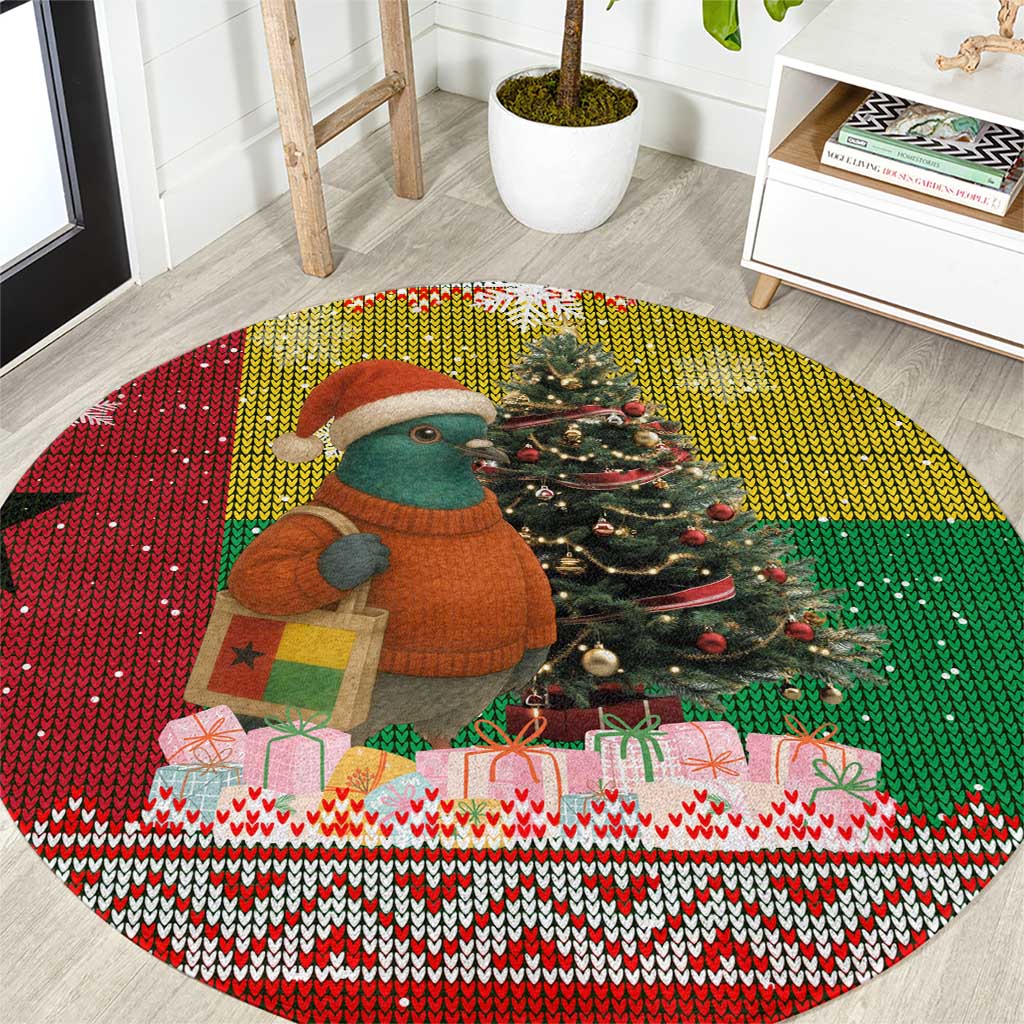 Guinea Bissau Christmas Round Carpet with Santa Penguin Christmas Tree and Red Green Yellow Snowflake - Wonder Print Shop