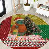 Guinea Bissau Christmas Round Carpet with Santa Penguin Christmas Tree and Red Green Yellow Snowflake - Wonder Print Shop