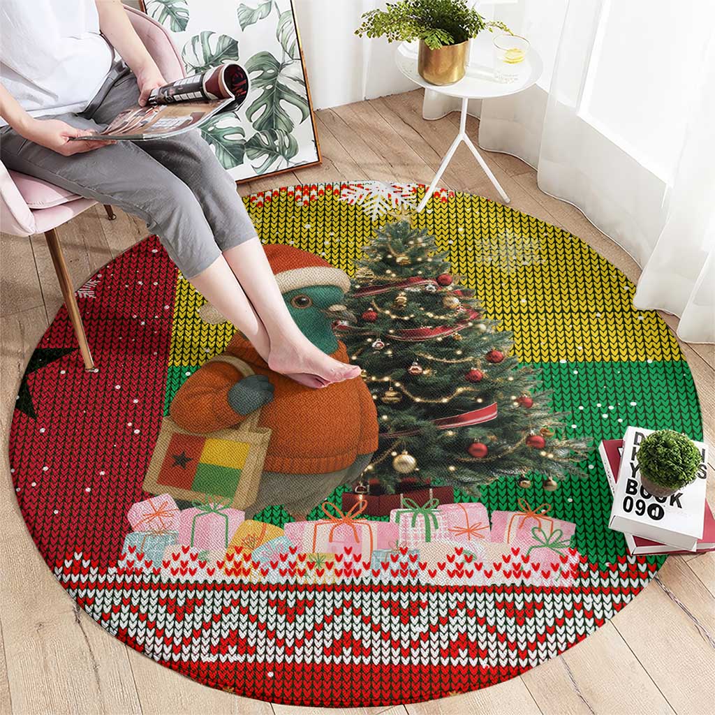 Guinea Bissau Christmas Round Carpet with Santa Penguin Christmas Tree and Red Green Yellow Snowflake - Wonder Print Shop