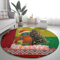 Guinea Bissau Christmas Round Carpet with Santa Penguin Christmas Tree and Red Green Yellow Snowflake - Wonder Print Shop