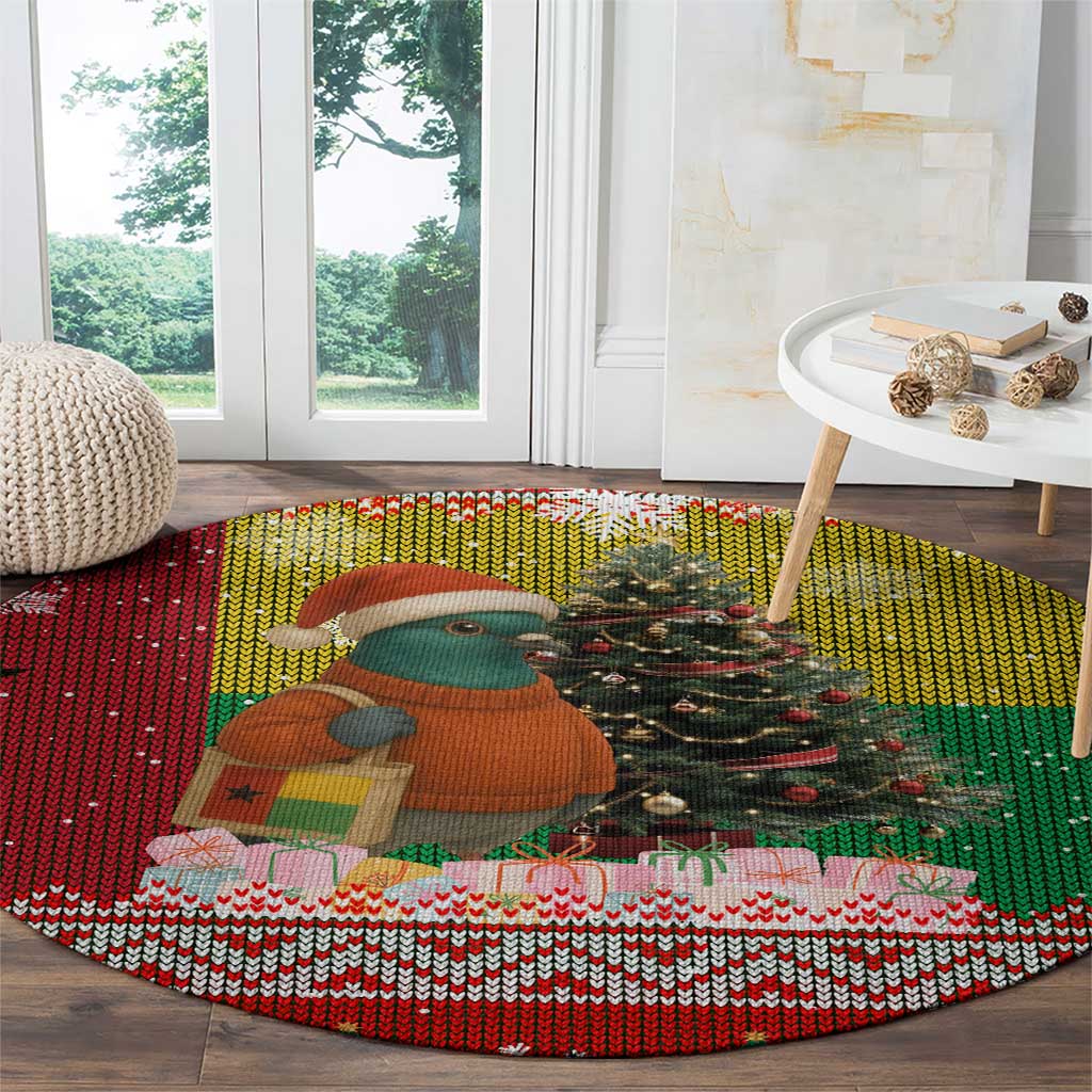 Guinea Bissau Christmas Round Carpet with Santa Penguin Christmas Tree and Red Green Yellow Snowflake - Wonder Print Shop