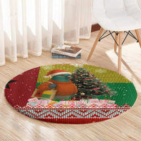 Guinea Bissau Christmas Round Carpet with Santa Penguin Christmas Tree and Red Green Yellow Snowflake - Wonder Print Shop