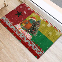 Guinea Bissau Christmas Rubber Doormat with Santa Penguin Christmas Tree and Red Green Yellow Snowflake - Wonder Print Shop