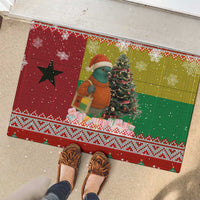 Guinea Bissau Christmas Rubber Doormat with Santa Penguin Christmas Tree and Red Green Yellow Snowflake - Wonder Print Shop
