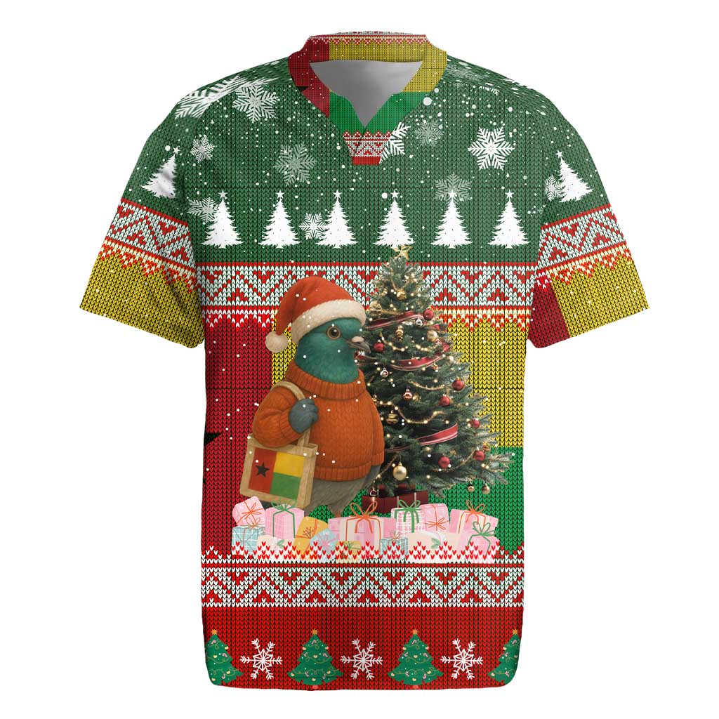 Guinea Bissau Christmas Rugby Jersey with Santa Penguin Christmas Tree and Red Green Yellow Snowflake - Wonder Print Shop