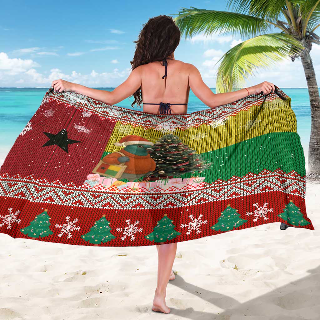 Guinea Bissau Christmas Sarong with Santa Penguin Christmas Tree and Red Green Yellow Snowflake - Wonder Print Shop