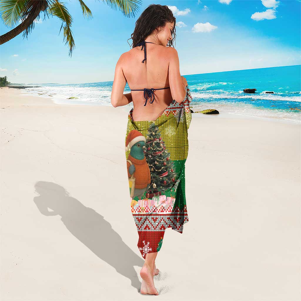 Guinea Bissau Christmas Sarong with Santa Penguin Christmas Tree and Red Green Yellow Snowflake - Wonder Print Shop