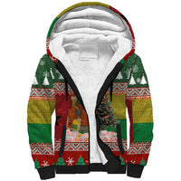 Guinea Bissau Christmas Sherpa Hoodie with Santa Penguin Christmas Tree and Red Green Yellow Snowflake - Wonder Print Shop