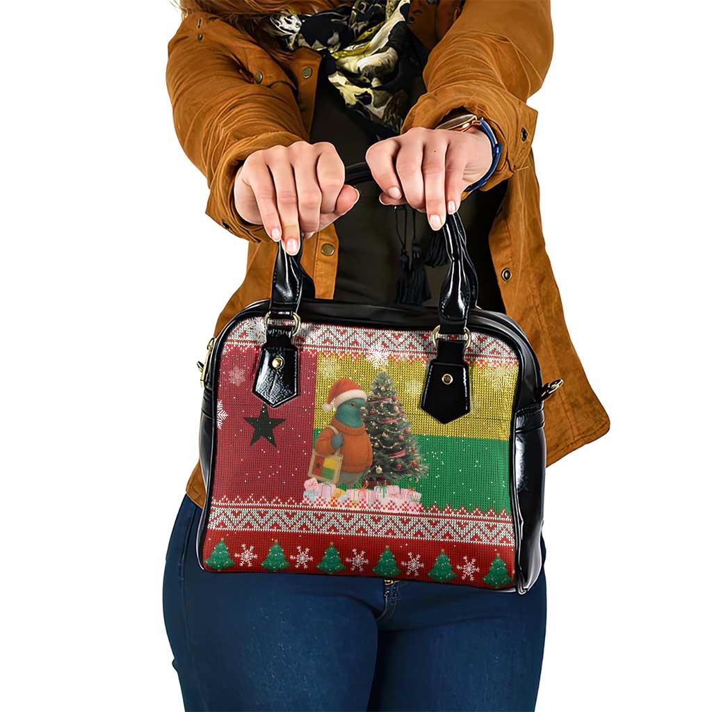 Guinea Bissau Christmas Shoulder Handbag with Santa Penguin Christmas Tree and Red Green Yellow Snowflake - Wonder Print Shop