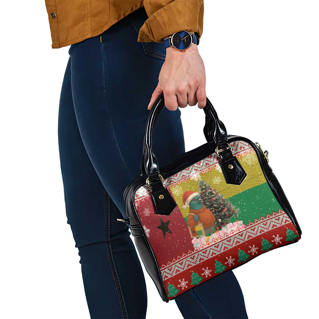 Guinea Bissau Christmas Shoulder Handbag with Santa Penguin Christmas Tree and Red Green Yellow Snowflake - Wonder Print Shop