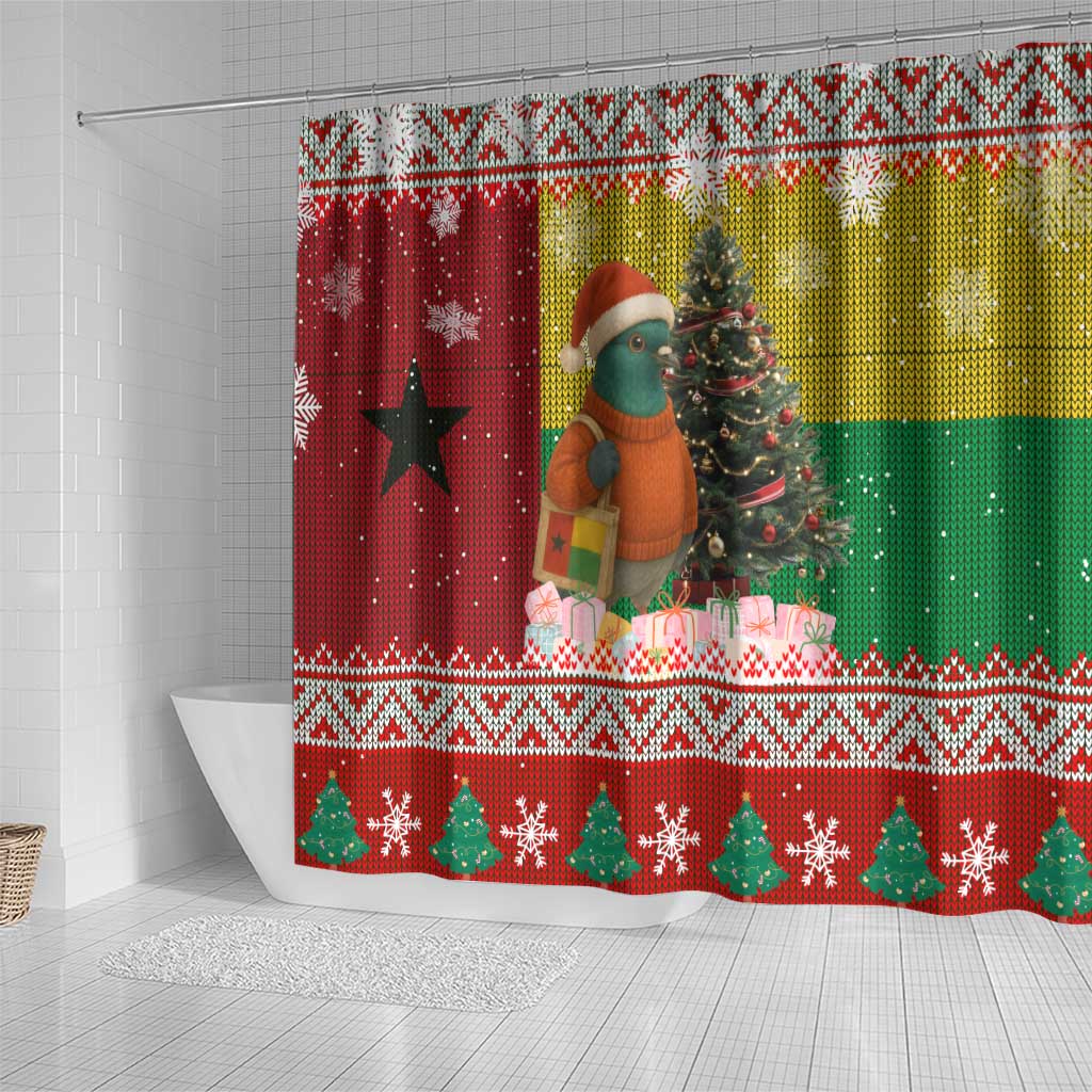 Guinea Bissau Christmas Shower Curtain with Santa Penguin Christmas Tree and Red Green Yellow Snowflake - Wonder Print Shop
