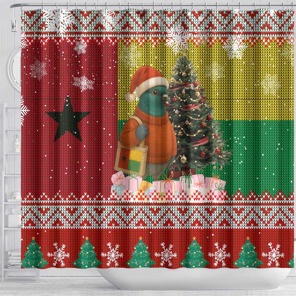 Guinea Bissau Christmas Shower Curtain with Santa Penguin Christmas Tree and Red Green Yellow Snowflake - Wonder Print Shop