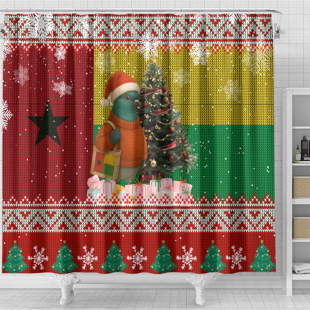 Guinea Bissau Christmas Shower Curtain with Santa Penguin Christmas Tree and Red Green Yellow Snowflake - Wonder Print Shop