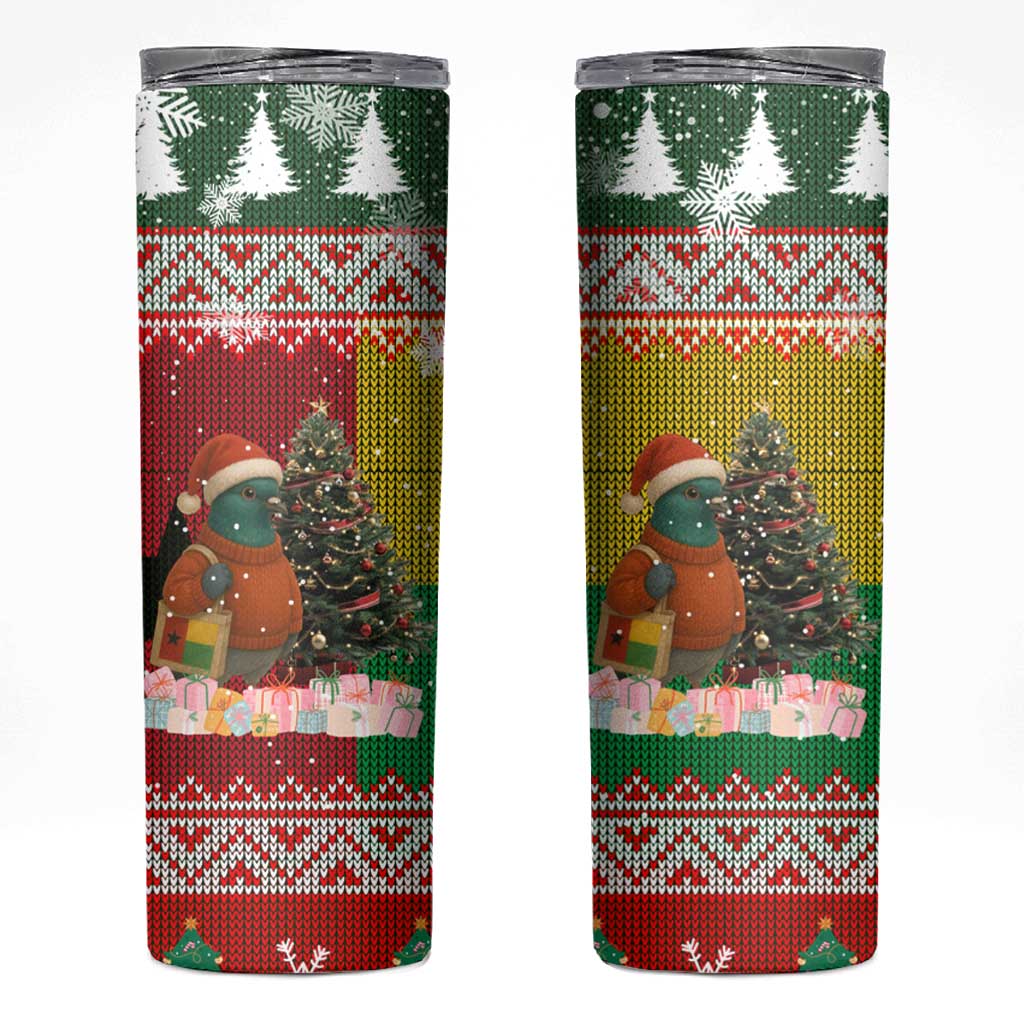 Guinea Bissau Christmas Skinny Tumbler with Santa Penguin Christmas Tree and Red Green Yellow Snowflake - Wonder Print Shop