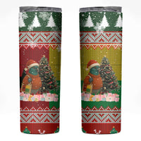 Guinea Bissau Christmas Skinny Tumbler with Santa Penguin Christmas Tree and Red Green Yellow Snowflake - Wonder Print Shop
