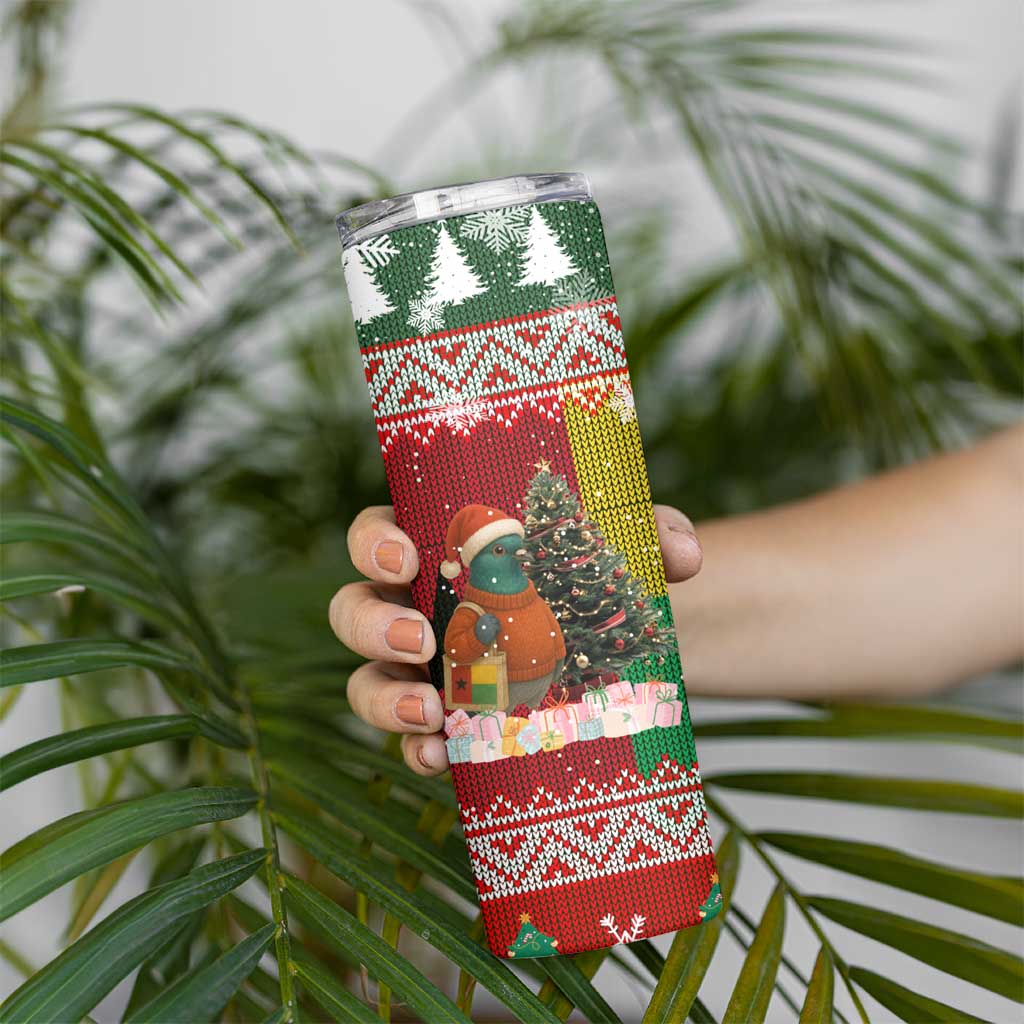 Guinea Bissau Christmas Skinny Tumbler with Santa Penguin Christmas Tree and Red Green Yellow Snowflake - Wonder Print Shop