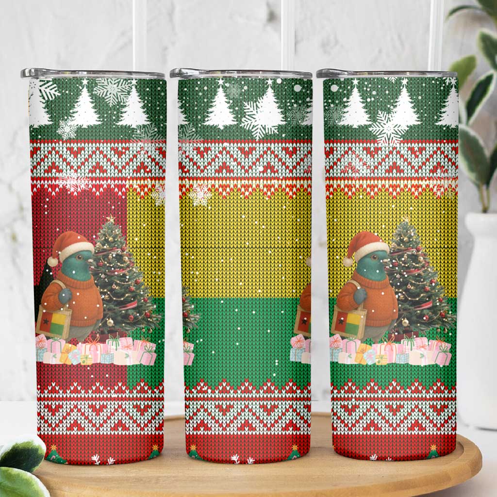 Guinea Bissau Christmas Skinny Tumbler with Santa Penguin Christmas Tree and Red Green Yellow Snowflake - Wonder Print Shop