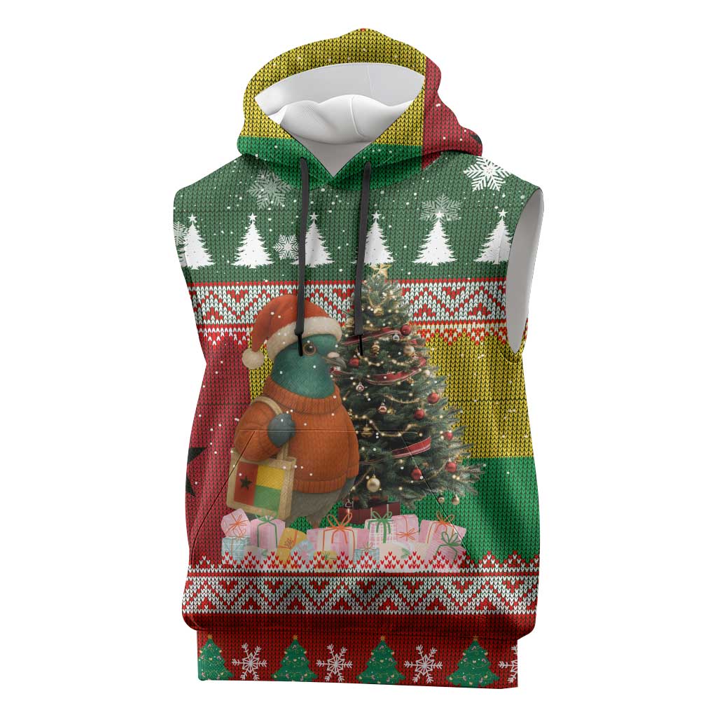 Guinea Bissau Christmas Sleeveless Hoodie with Santa Penguin Christmas Tree and Red Green Yellow Snowflake - Wonder Print Shop