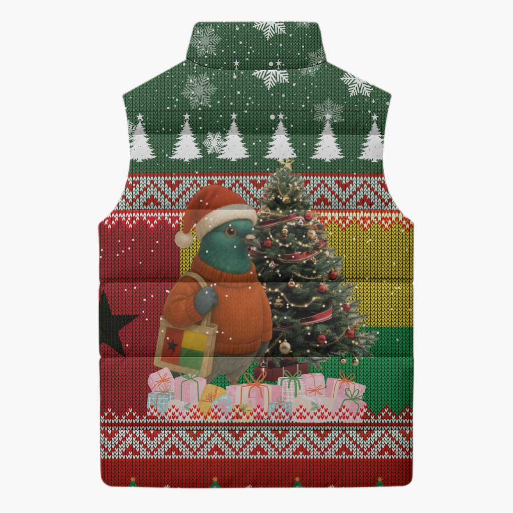 Guinea Bissau Christmas Sleeveless Puffer Jacket with Santa Penguin Christmas Tree and Red Green Yellow Snowflake - Wonder Print Shop