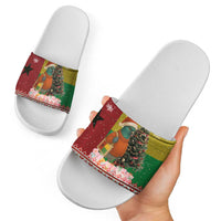 Guinea Bissau Christmas Slide Sandals with Santa Penguin Christmas Tree and Red Green Yellow Snowflake - Wonder Print Shop