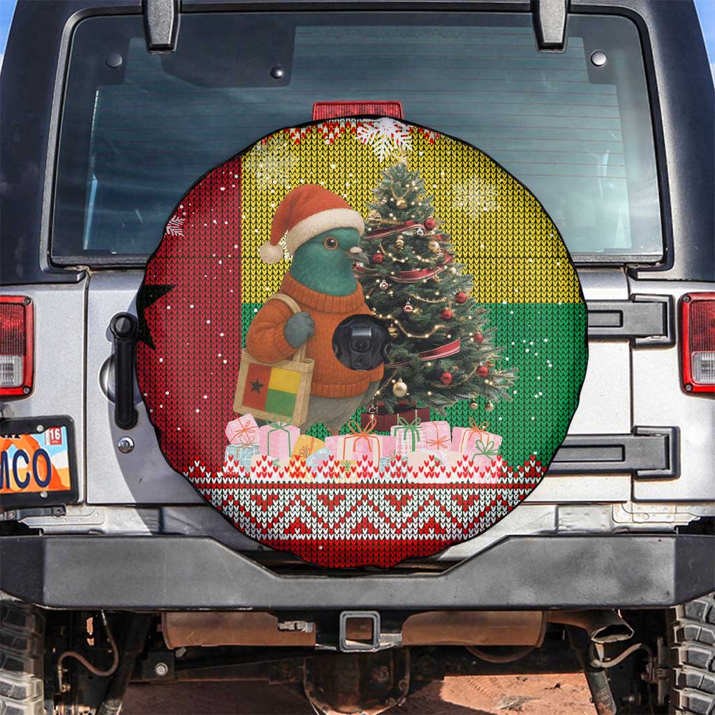 Guinea Bissau Christmas Spare Tire Cover with Santa Penguin Christmas Tree and Red Green Yellow Snowflake - Wonder Print Shop