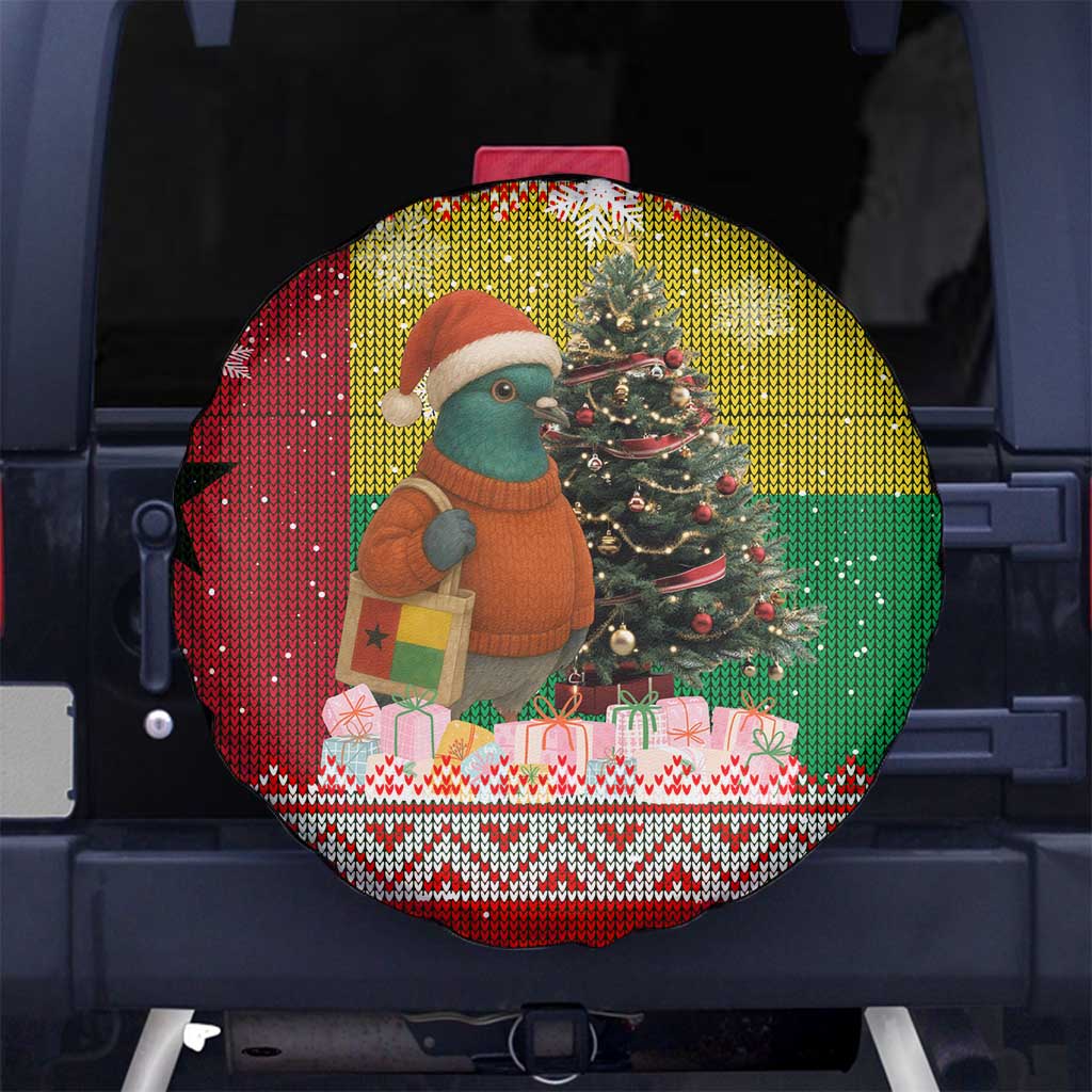 Guinea Bissau Christmas Spare Tire Cover with Santa Penguin Christmas Tree and Red Green Yellow Snowflake - Wonder Print Shop