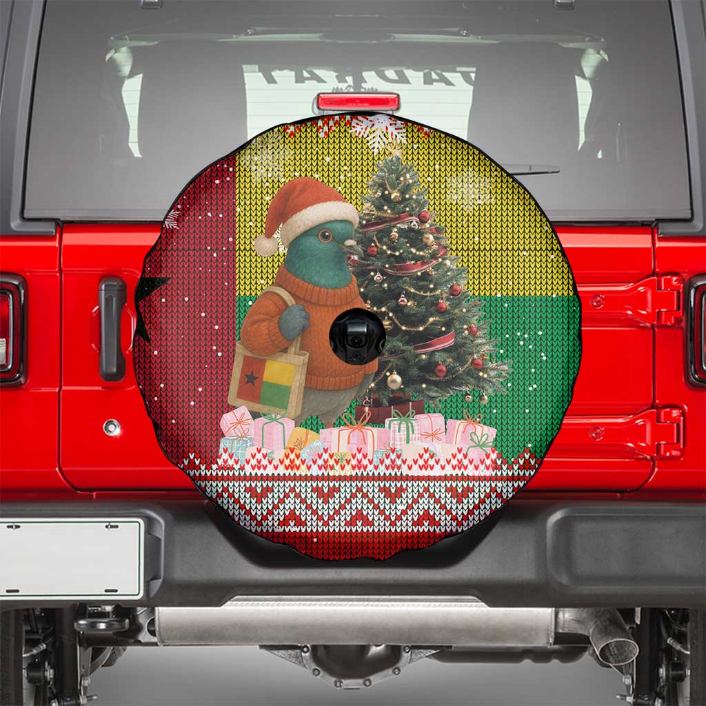 Guinea Bissau Christmas Spare Tire Cover with Santa Penguin Christmas Tree and Red Green Yellow Snowflake - Wonder Print Shop