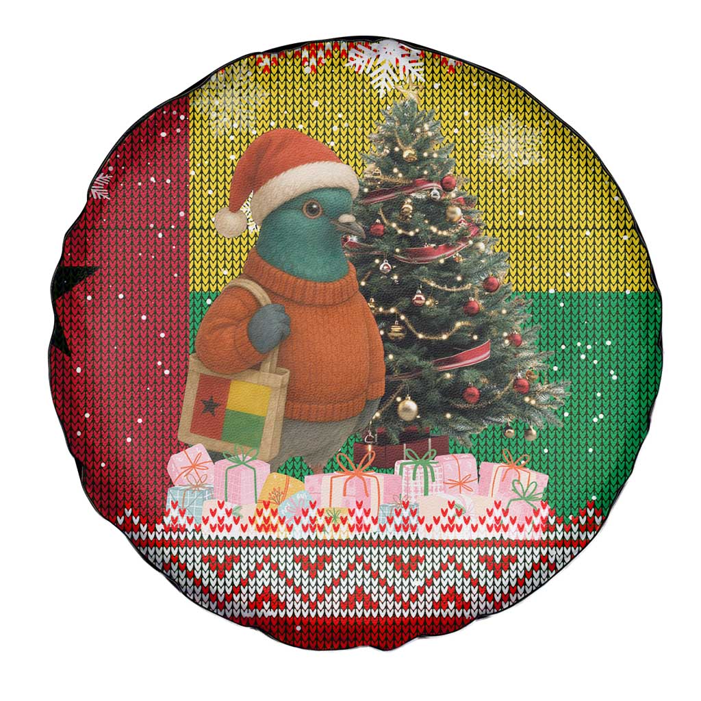 Guinea Bissau Christmas Spare Tire Cover with Santa Penguin Christmas Tree and Red Green Yellow Snowflake - Wonder Print Shop