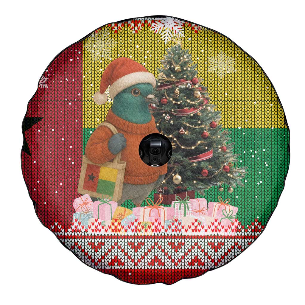 Guinea Bissau Christmas Spare Tire Cover with Santa Penguin Christmas Tree and Red Green Yellow Snowflake - Wonder Print Shop