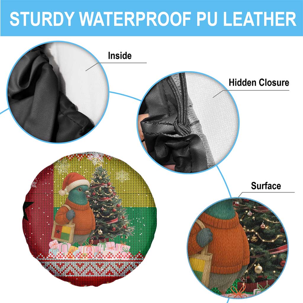 Guinea Bissau Christmas Spare Tire Cover with Santa Penguin Christmas Tree and Red Green Yellow Snowflake - Wonder Print Shop