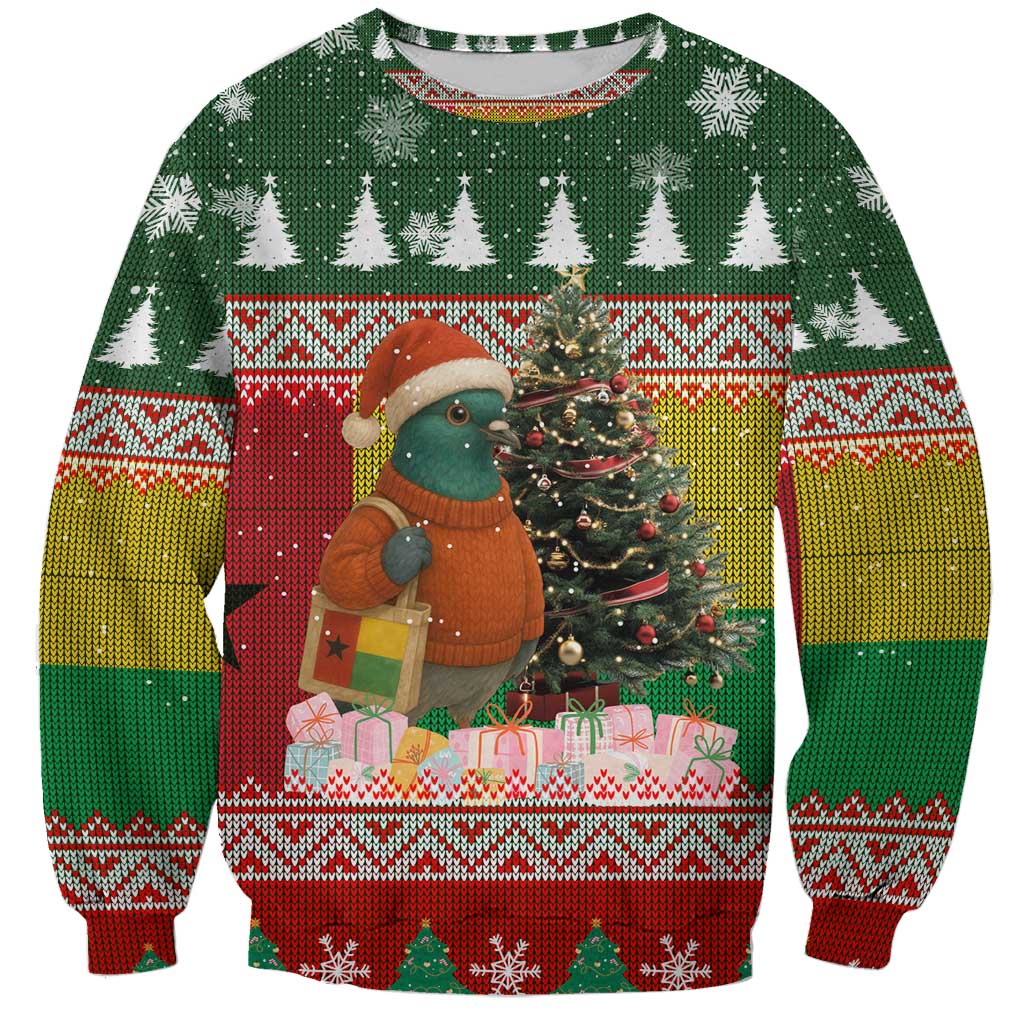 Guinea Bissau Christmas Sweatshirt with Santa Penguin Christmas Tree and Red Green Yellow Snowflake - Wonder Print Shop