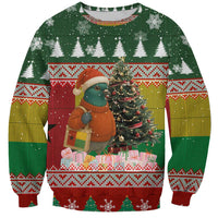 Guinea Bissau Christmas Sweatshirt with Santa Penguin Christmas Tree and Red Green Yellow Snowflake - Wonder Print Shop