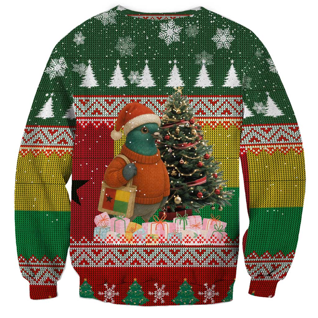 Guinea Bissau Christmas Sweatshirt with Santa Penguin Christmas Tree and Red Green Yellow Snowflake - Wonder Print Shop