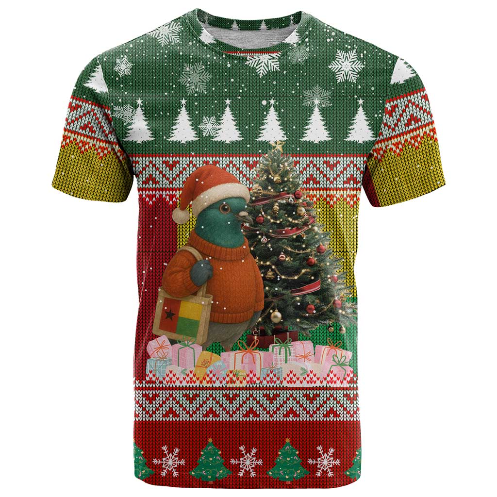 Guinea Bissau Christmas T Shirt with Santa Penguin Christmas Tree and Red Green Yellow Snowflake - Wonder Print Shop