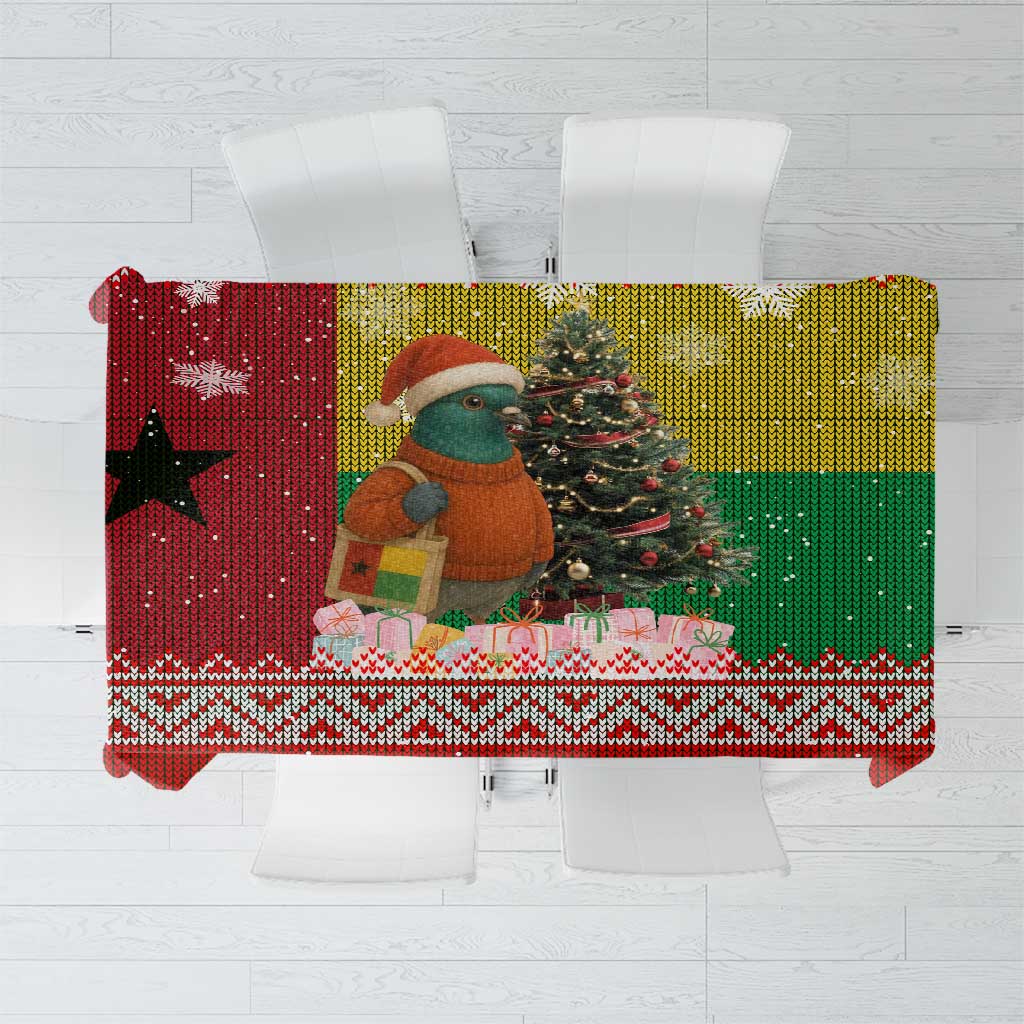 Guinea Bissau Christmas Tablecloth with Santa Penguin Christmas Tree and Red Green Yellow Snowflake - Wonder Print Shop