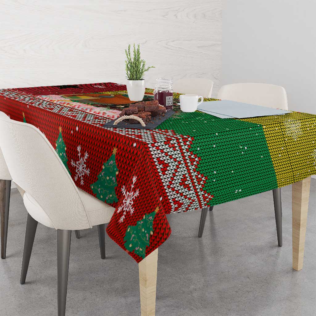 Guinea Bissau Christmas Tablecloth with Santa Penguin Christmas Tree and Red Green Yellow Snowflake - Wonder Print Shop