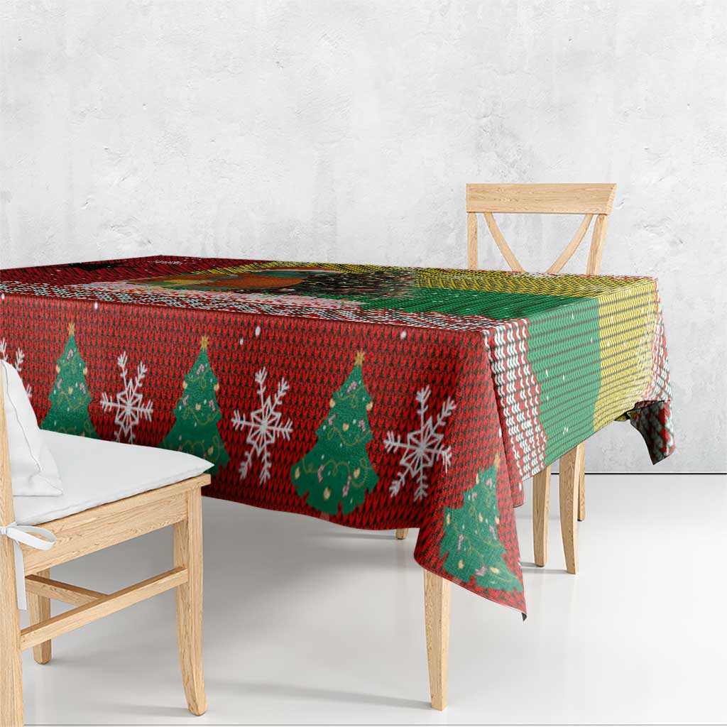 Guinea Bissau Christmas Tablecloth with Santa Penguin Christmas Tree and Red Green Yellow Snowflake - Wonder Print Shop