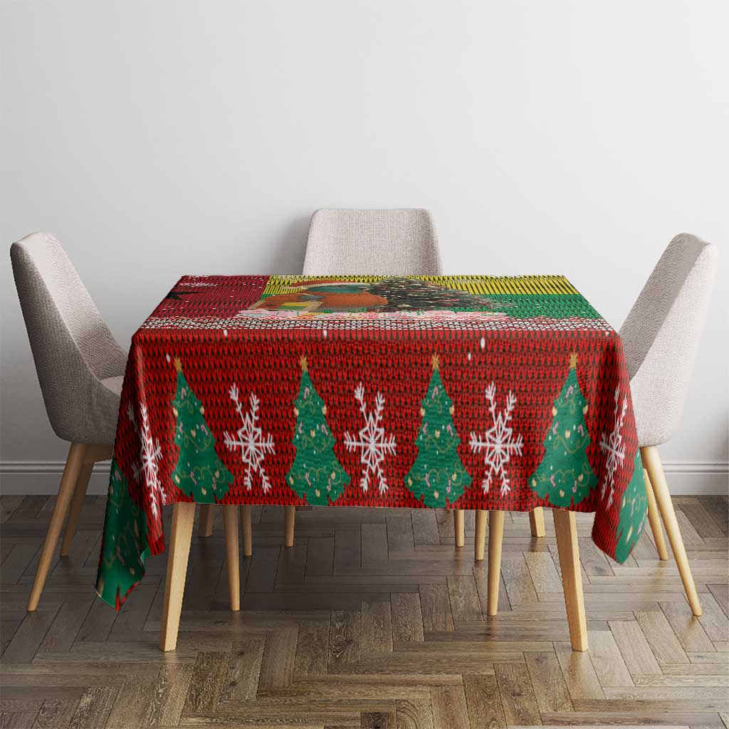 Guinea Bissau Christmas Tablecloth with Santa Penguin Christmas Tree and Red Green Yellow Snowflake - Wonder Print Shop