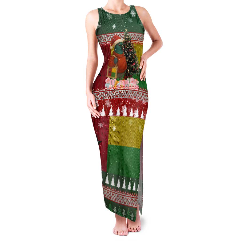 Guinea Bissau Christmas Tank Maxi Dress with Santa Penguin Christmas Tree and Red Green Yellow Snowflake - Wonder Print Shop