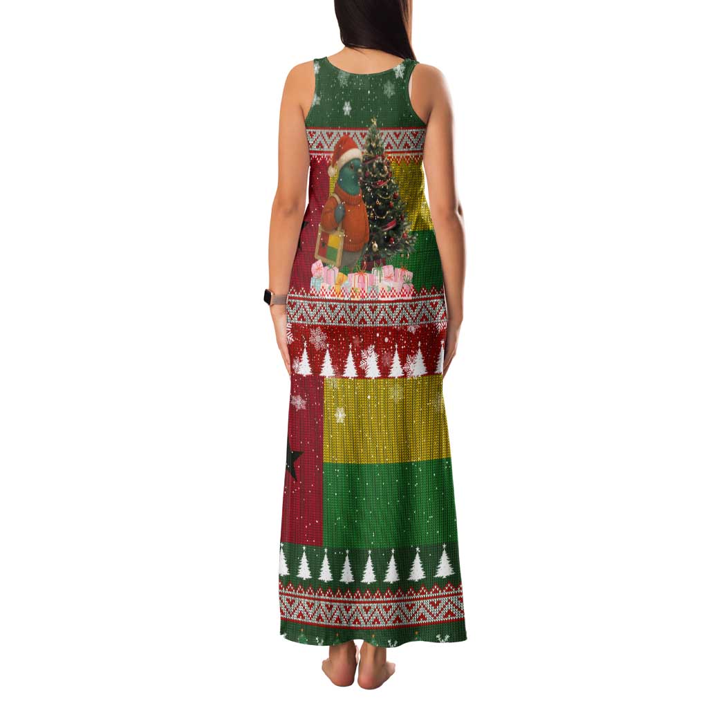 Guinea Bissau Christmas Tank Maxi Dress with Santa Penguin Christmas Tree and Red Green Yellow Snowflake - Wonder Print Shop