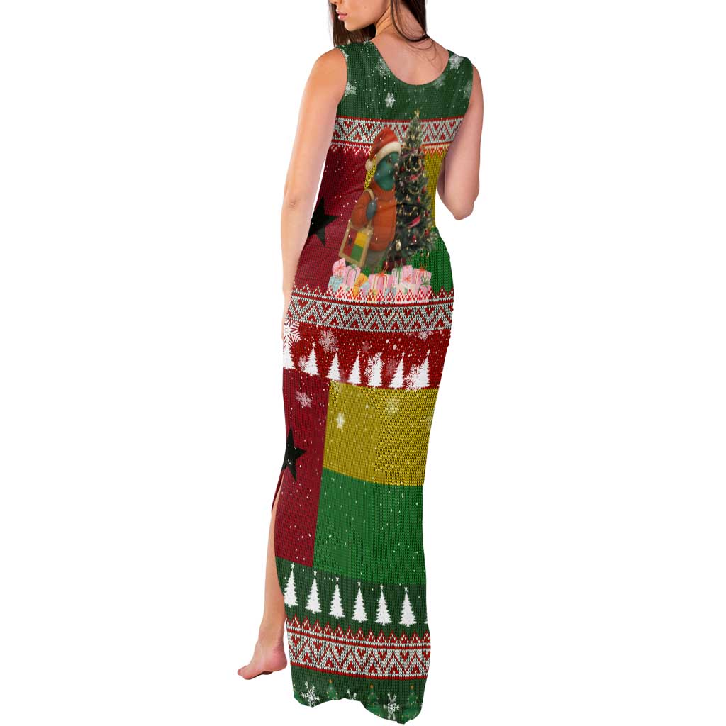Guinea Bissau Christmas Tank Maxi Dress with Santa Penguin Christmas Tree and Red Green Yellow Snowflake - Wonder Print Shop