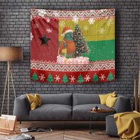 Guinea Bissau Christmas Tapestry with Santa Penguin Christmas Tree and Red Green Yellow Snowflake - Wonder Print Shop