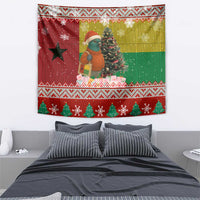 Guinea Bissau Christmas Tapestry with Santa Penguin Christmas Tree and Red Green Yellow Snowflake - Wonder Print Shop