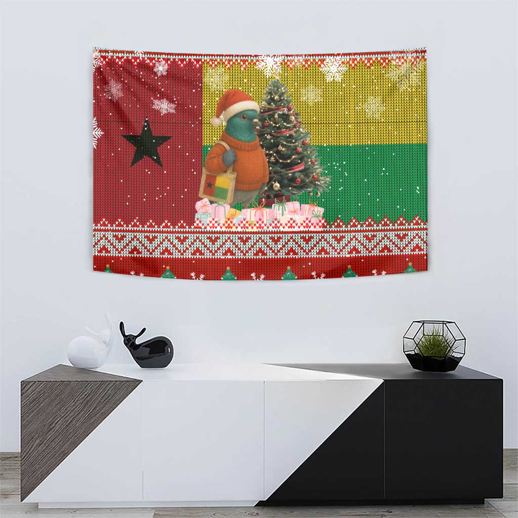 Guinea Bissau Christmas Tapestry with Santa Penguin Christmas Tree and Red Green Yellow Snowflake - Wonder Print Shop
