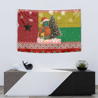 Guinea Bissau Christmas Tapestry with Santa Penguin Christmas Tree and Red Green Yellow Snowflake - Wonder Print Shop