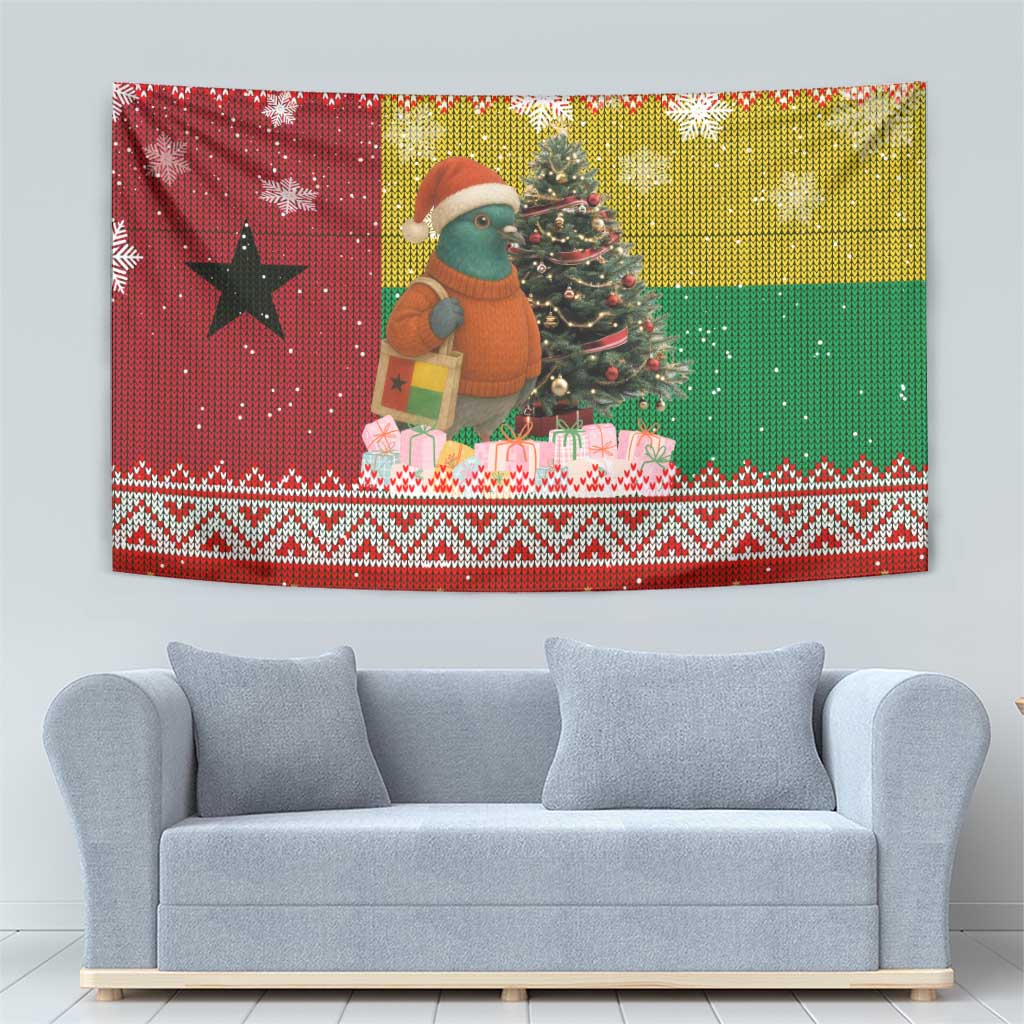 Guinea Bissau Christmas Tapestry with Santa Penguin Christmas Tree and Red Green Yellow Snowflake - Wonder Print Shop