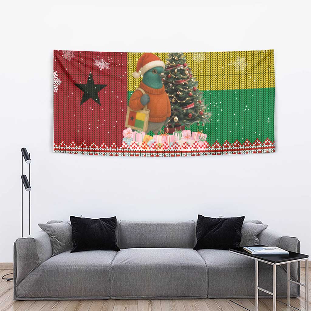 Guinea Bissau Christmas Tapestry with Santa Penguin Christmas Tree and Red Green Yellow Snowflake - Wonder Print Shop