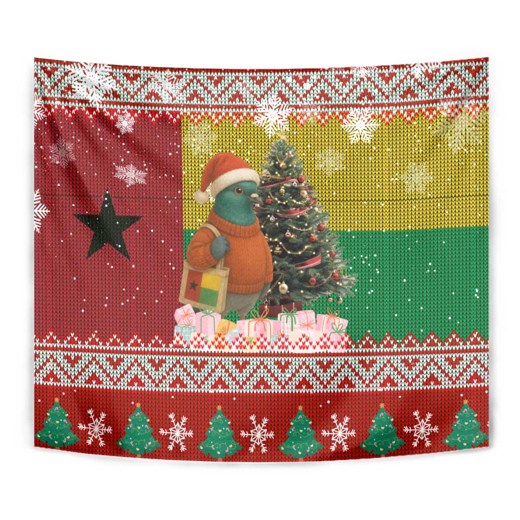 Guinea Bissau Christmas Tapestry with Santa Penguin Christmas Tree and Red Green Yellow Snowflake - Wonder Print Shop